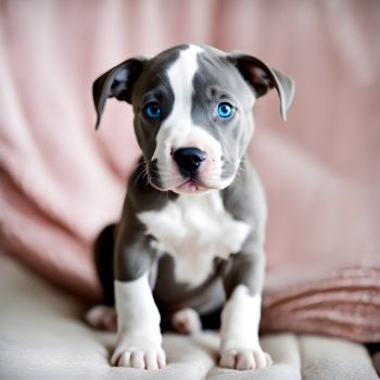 Captivating blue-eyed Pitbull pup in natural light