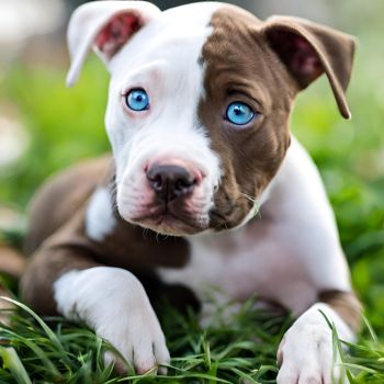 Close-up of a Pitbull puppy's stunning blue eyes