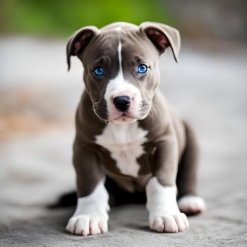 Blue-eyed Pitbull pup in a playful pose