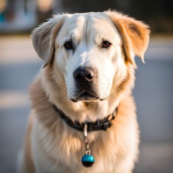 Great Pyrenees Pitbull cross with a wagging tail