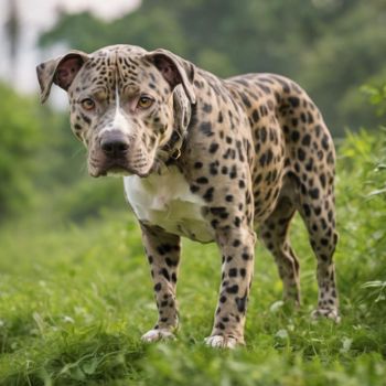 leopard-merle-Pitbull with a friendly expression